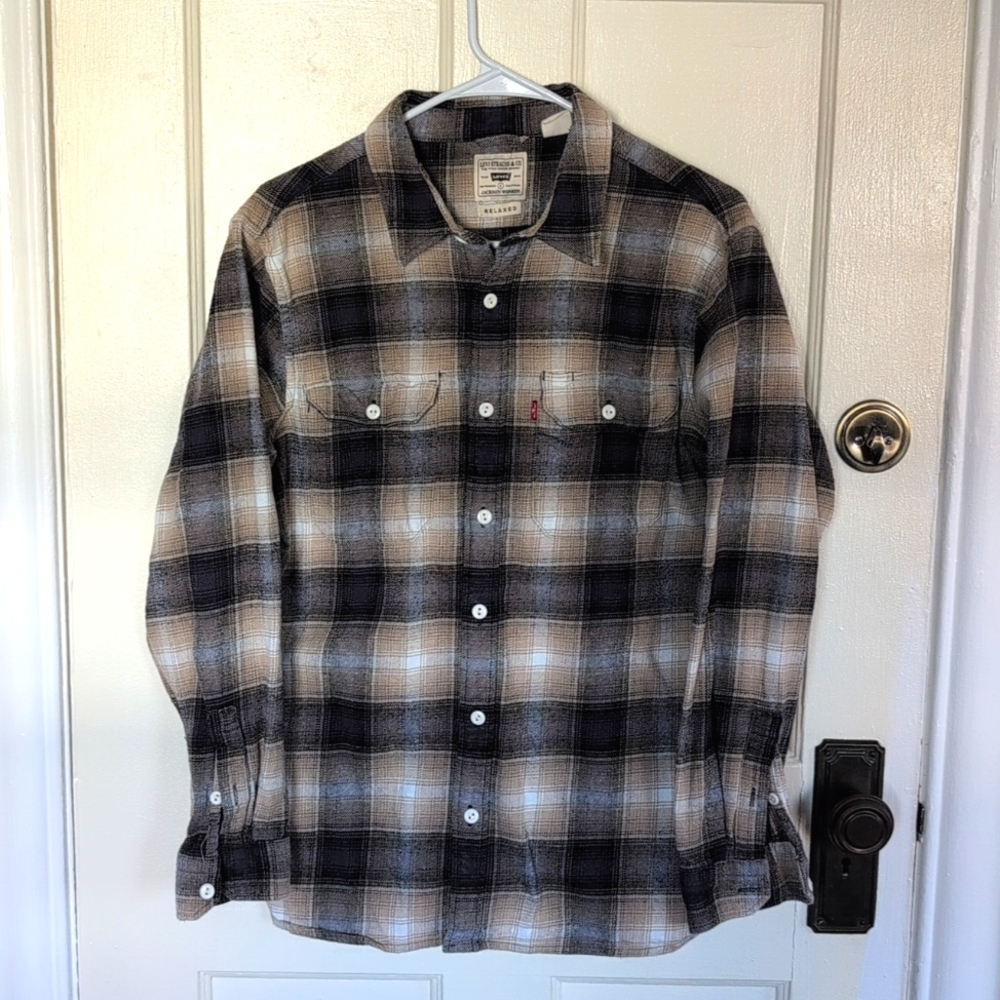 Levis Flannel Shirt Mens Small Brown Black Plaid